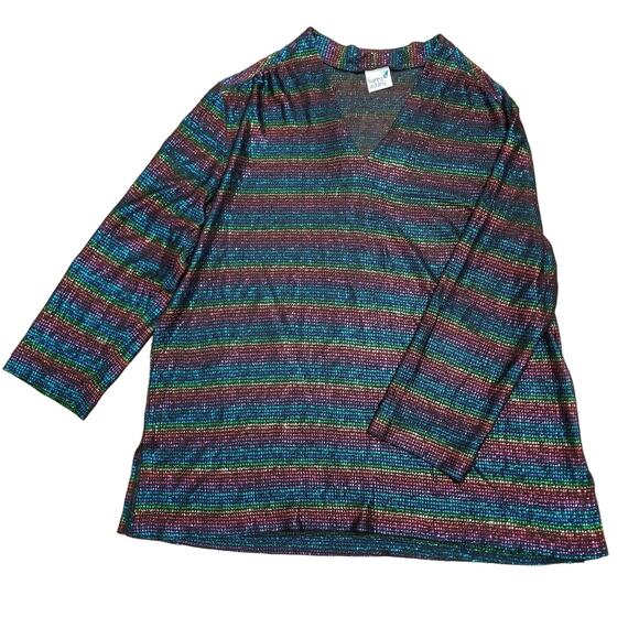 Barry Ashley Women's Glitter Pullover V-Neck Lng Slv Top See Measurements for Sz - Picture 1 of 8